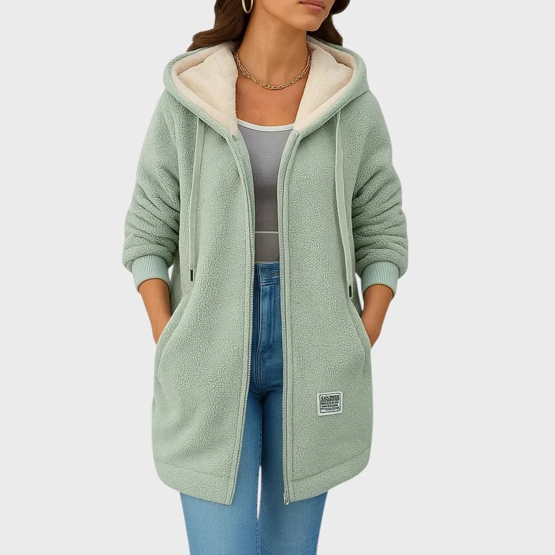 Jacket : Women's Hooded Teddy Jacket with Zip Closure in Green van Vandaliamo