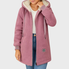 Jacket : Women's Hooded Teddy Jacket with Zip Closure in Pink van Vandaliamo