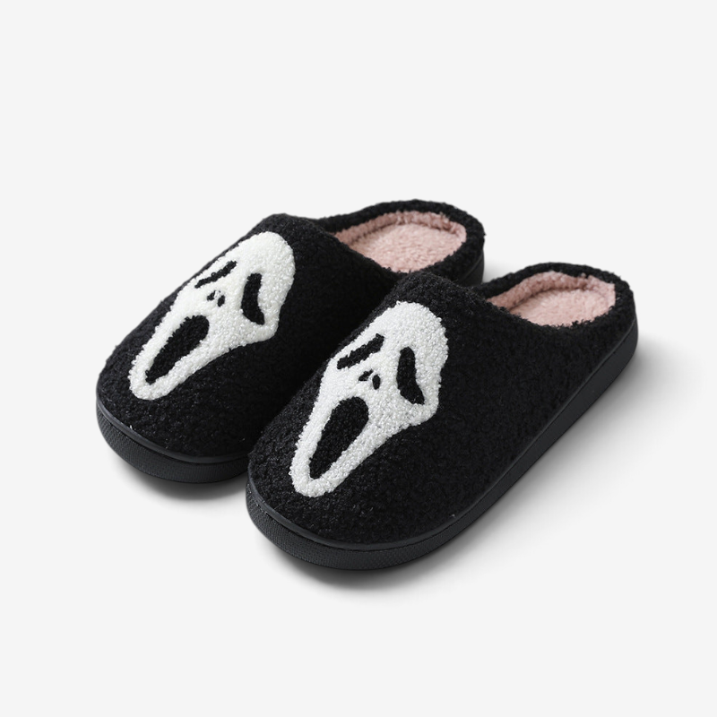 Gifts – Seasonal – Halloween : Skull Design Halloween Plush Slippers in White van Vandaliamo
