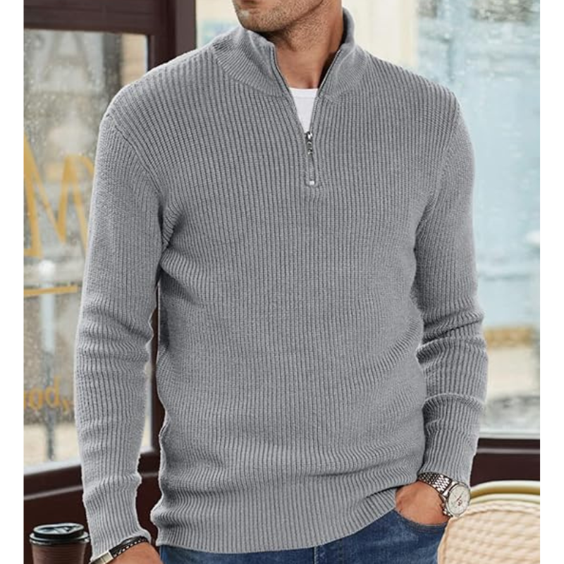 Menswear/Knitwear : Men's Half-Zip Turtleneck Sweater - Warm Knit, Regular Fit in van Vanda Liamo