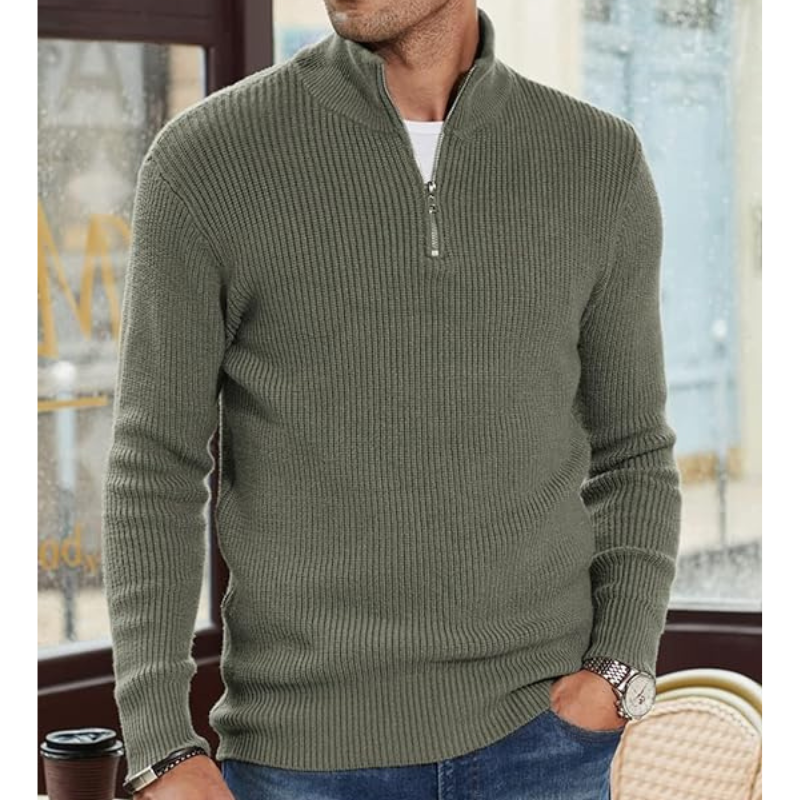 Menswear/Knitwear : Men's Half-Zip Turtleneck Sweater - Warm Knit, Regular Fit in van Vanda Liamo