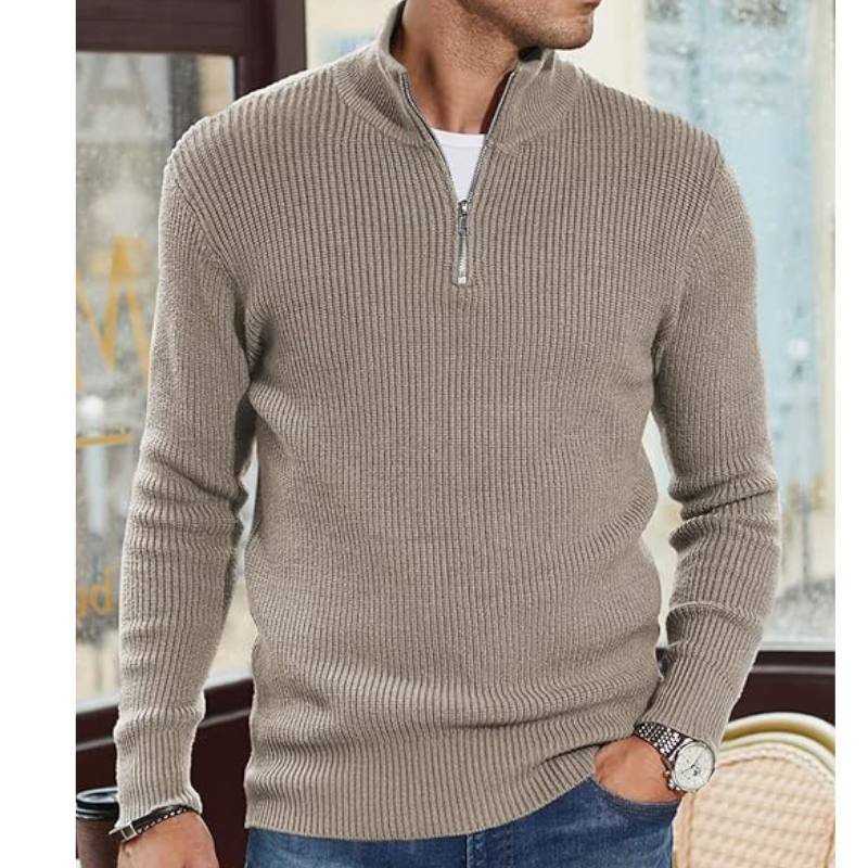 Menswear/Knitwear : Men's Half-Zip Turtleneck Sweater - Warm Knit, Regular Fit in van Vanda Liamo