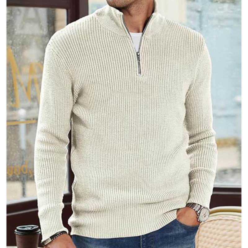 Menswear/Knitwear : Men's Half-Zip Turtleneck Sweater - Warm Knit, Regular Fit in van Vanda Liamo