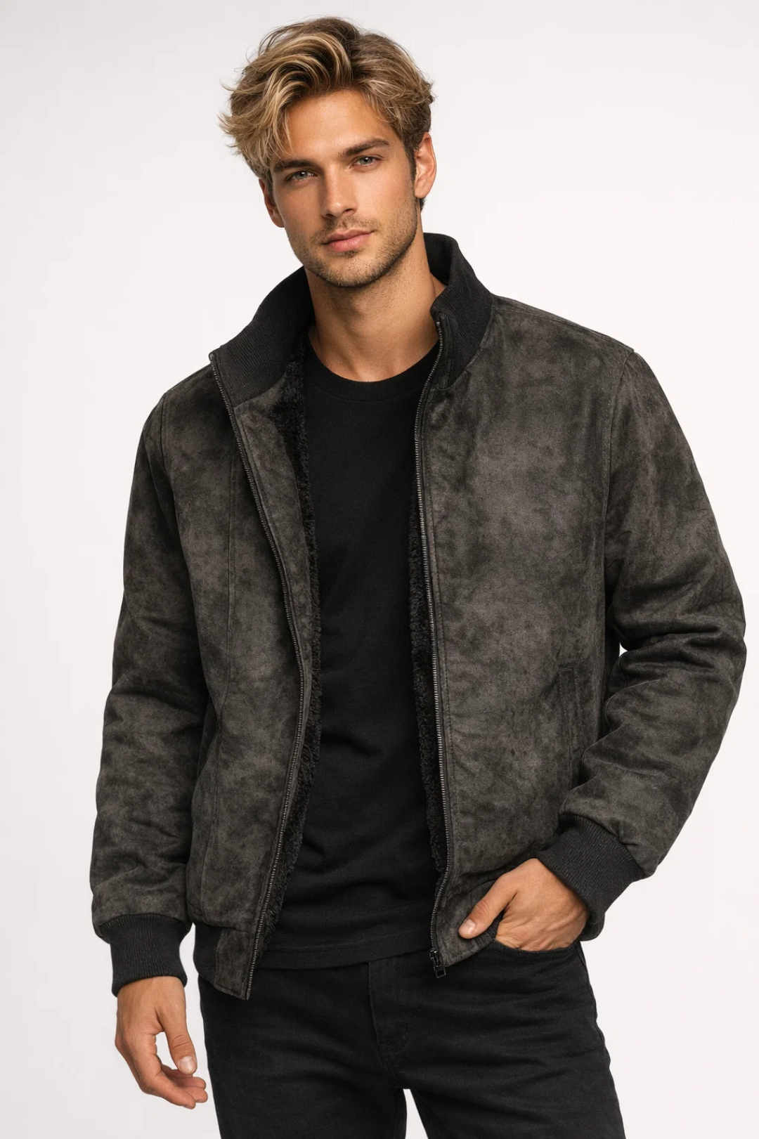 Menswear/Outerwear : Men's Zip Jacket - Rugged Hip-Length Winter Coat in Beige van Vanda Liamo