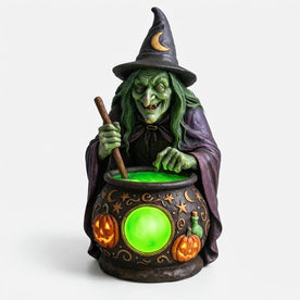 Home & Garden > Lighting > Lamps > Table Lamps : Witch Cauldron Resin Table Lamp with Neon Green LED in Default Title van Vandaliamo