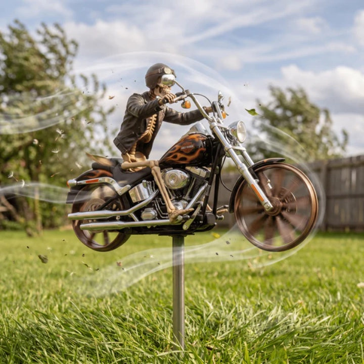 Skull Rider Motorcycle Garden Wind Spinner