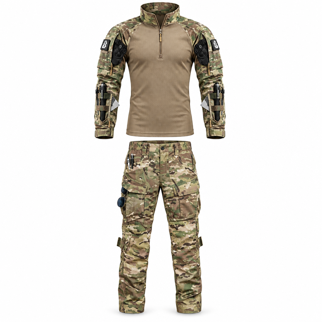 Men's Outdoor Set - Longsleeve Shirt with Cargo Pants in Military Style