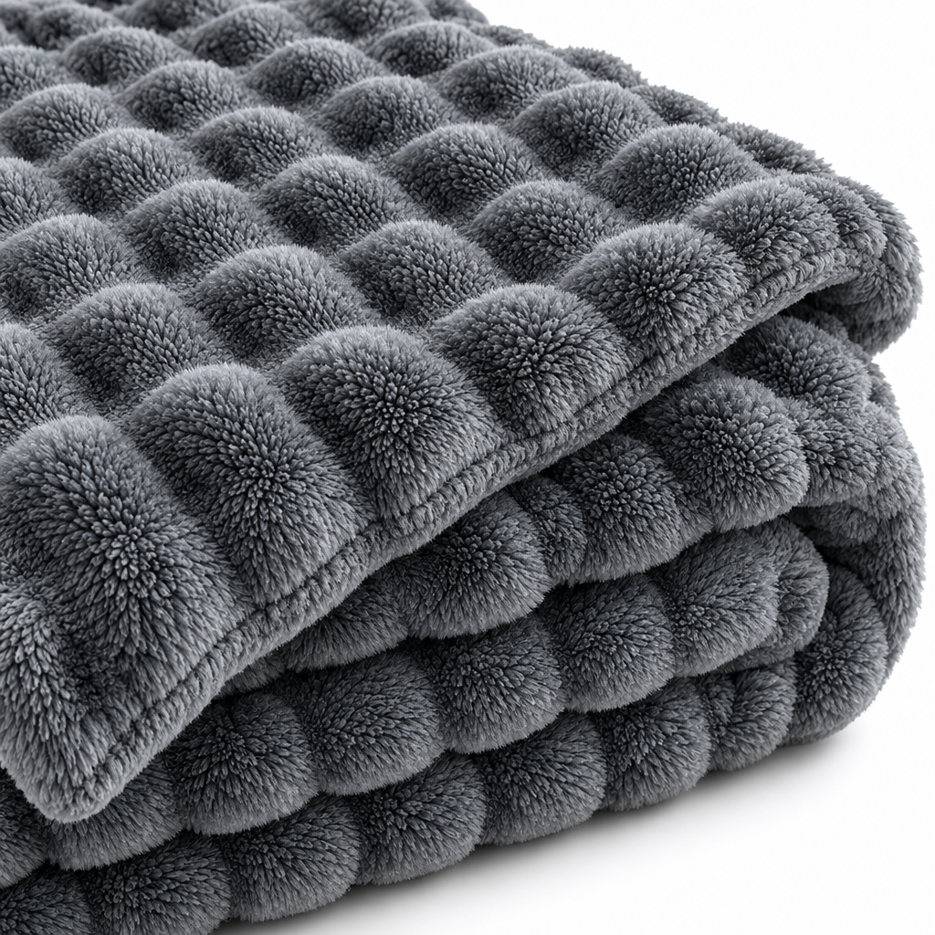 Textured Coral Fleece Throw Blanket for Sofa and Bed