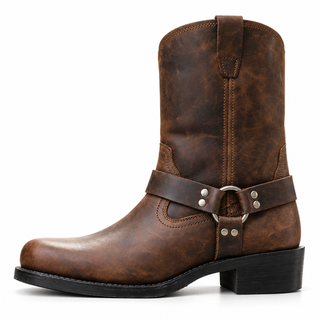 Boots : Men's Western Boots with Harness Strap and Metal Details in van Vanda Liamo