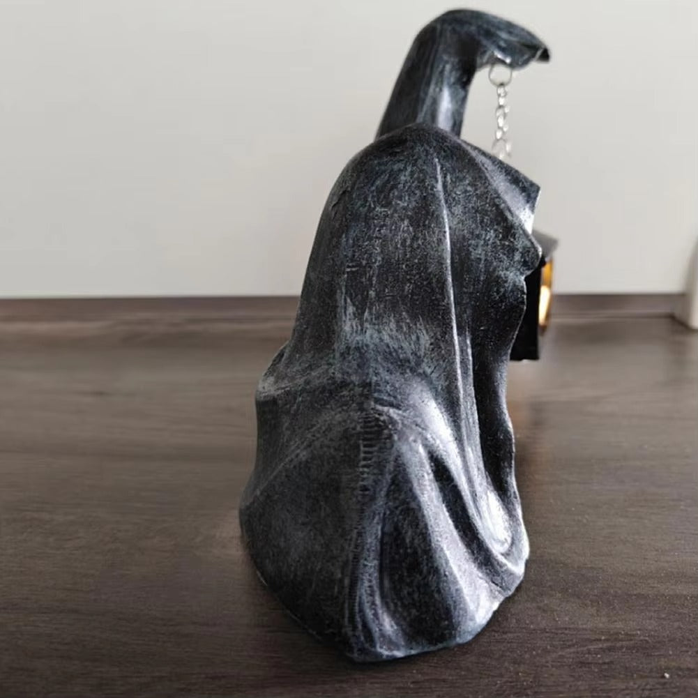 Ghost Figure with Lantern - Glowing Halloween Decoration Gray