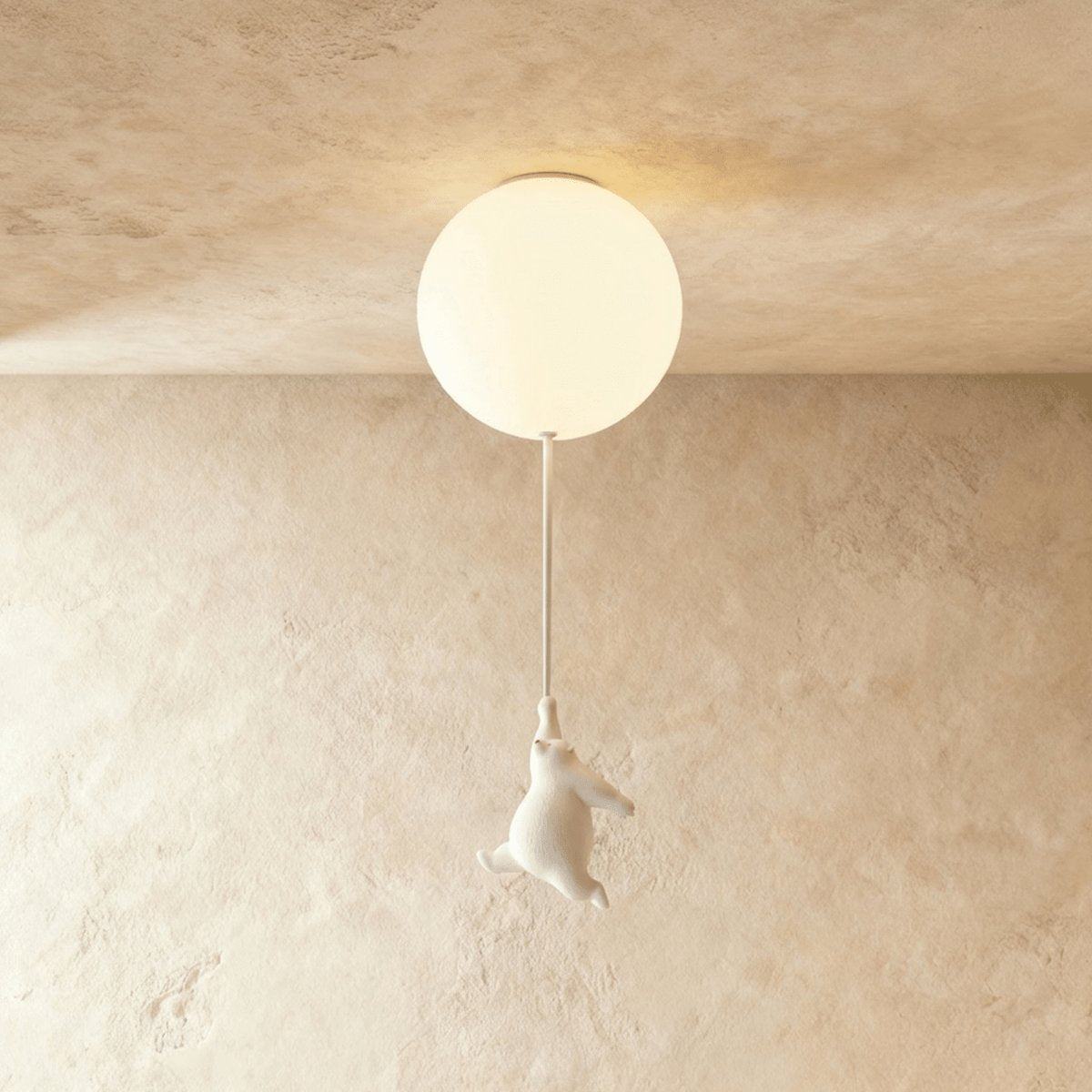 Minimalist Metal Ceiling Light with Bear Figurine