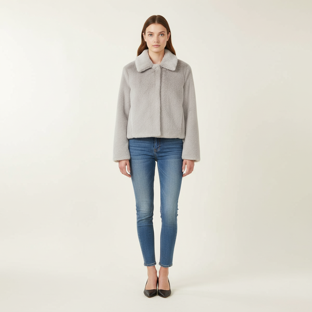 Women's Long Jacket with Lapel Collar and Button Detail