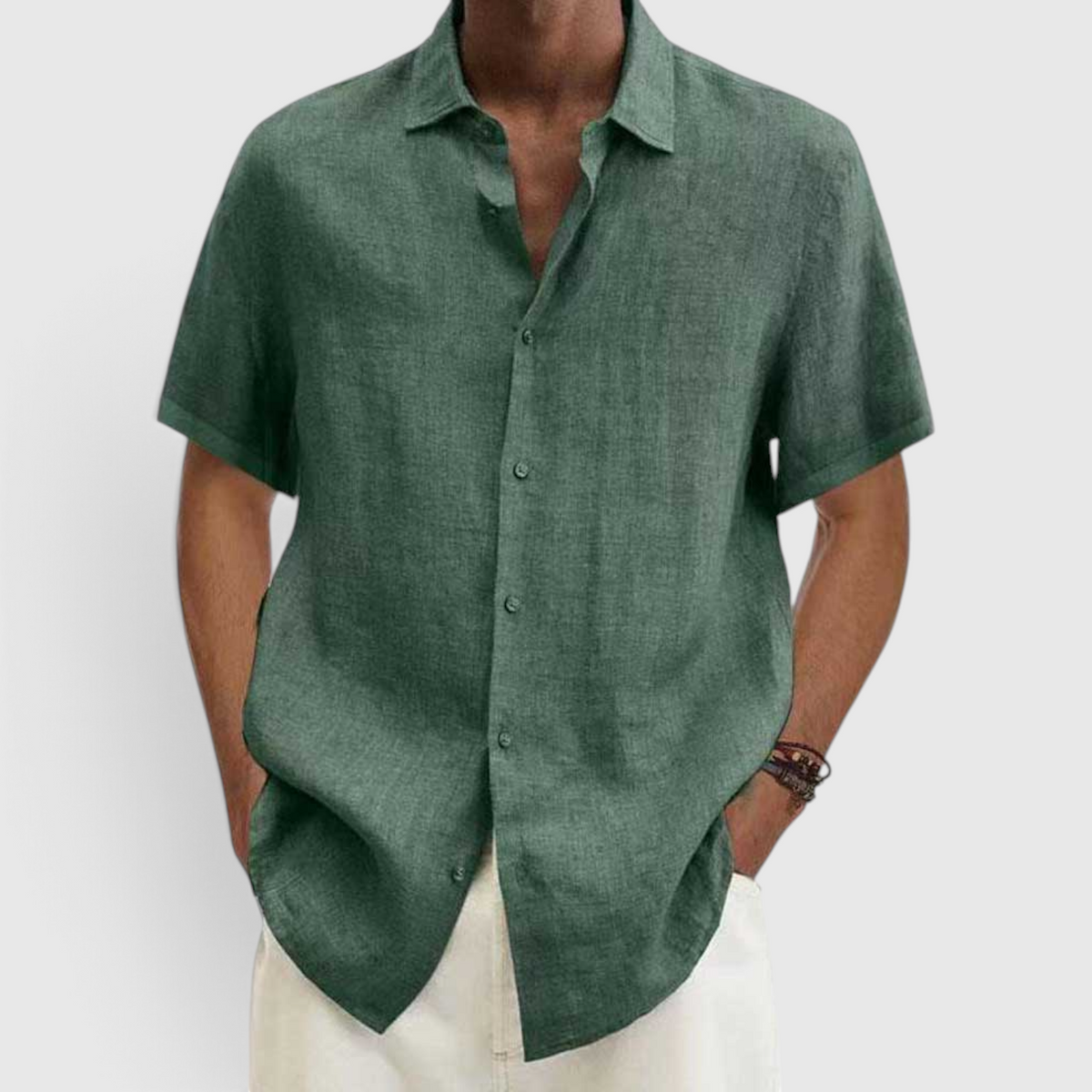 Fashion : Men's Casual Short-Sleeve Shirt - Everyday Button-Up in Green van Vanda Liamo
