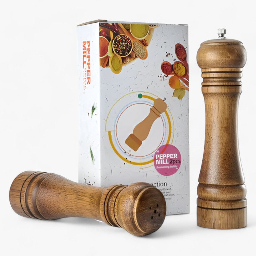 Leeseph | Træ-Krydderkværnssæt - Forener stil og funktionalitet til dit køkken - Bambus stativ - house & garden - {{ product_tags }