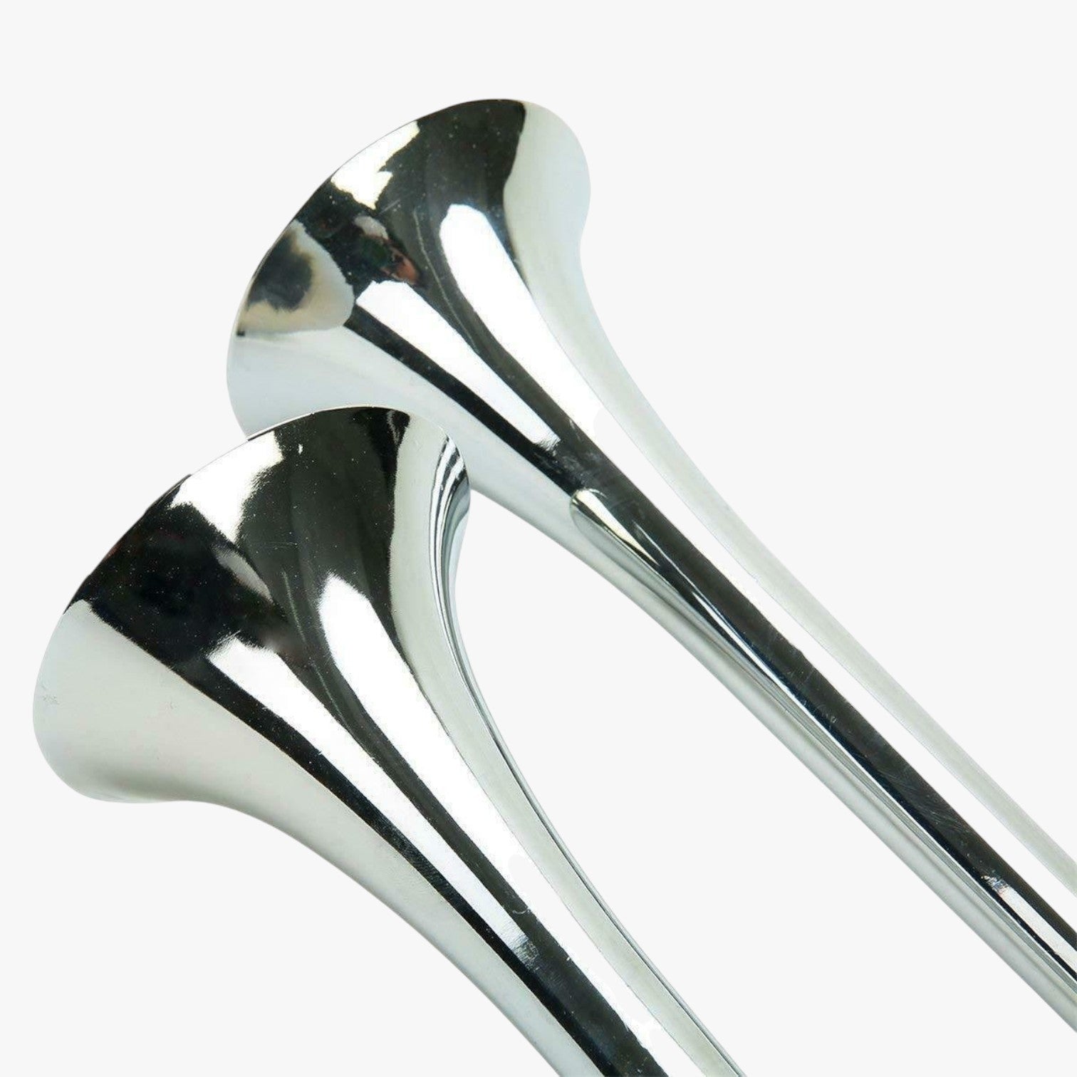 Roselva dual trumpet air horn featuring shiny chrome-plated metal finish for cars and trucks