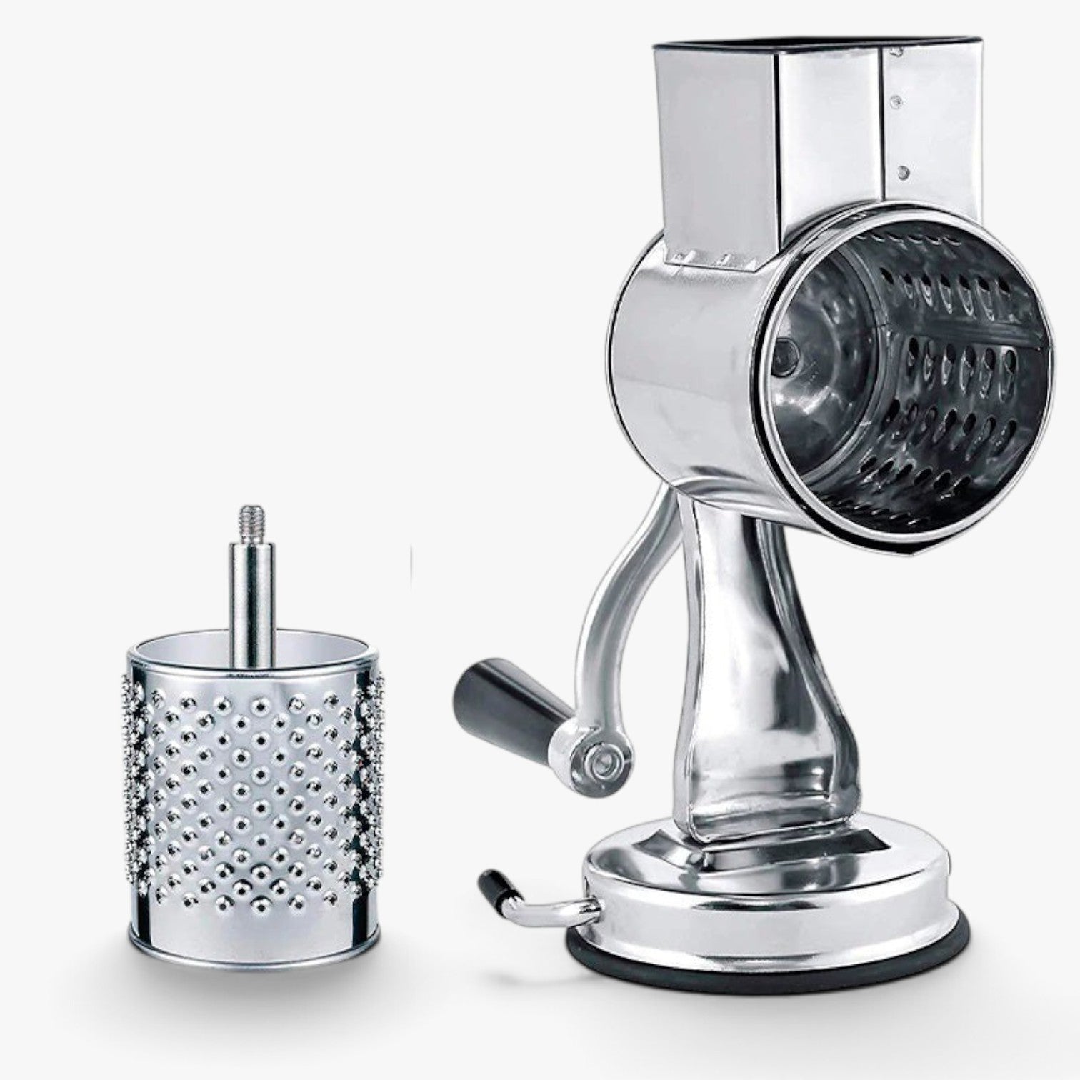 Roselva multi-functional rotary food grater and shredder with stainless steel drum blades and suction base