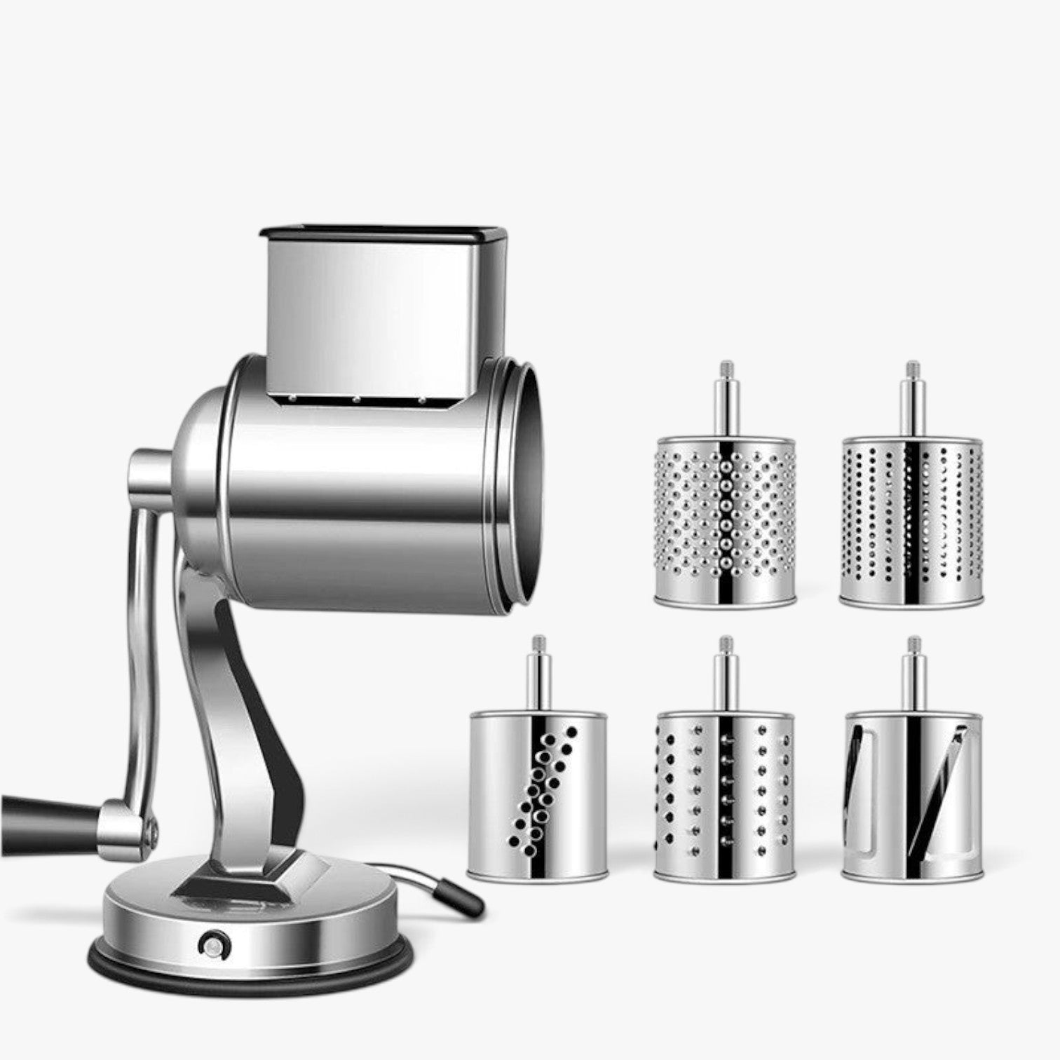 Roselva multi-functional kitchen rotary food grater with five interchangeable stainless steel drum blades