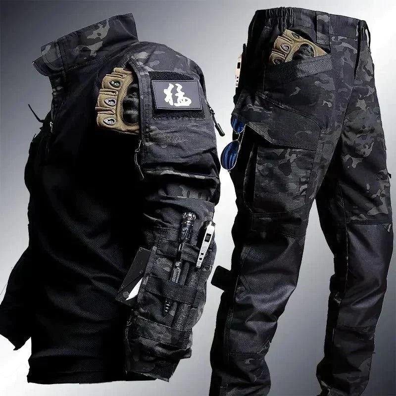 Men's Outdoor Set - Longsleeve Shirt with Cargo Pants in Military Style