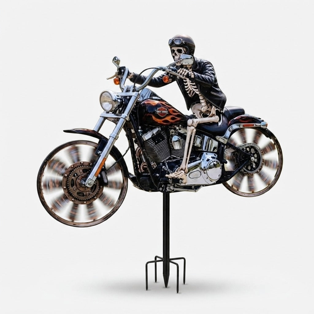 Skull Rider Motorcycle Garden Wind Spinner