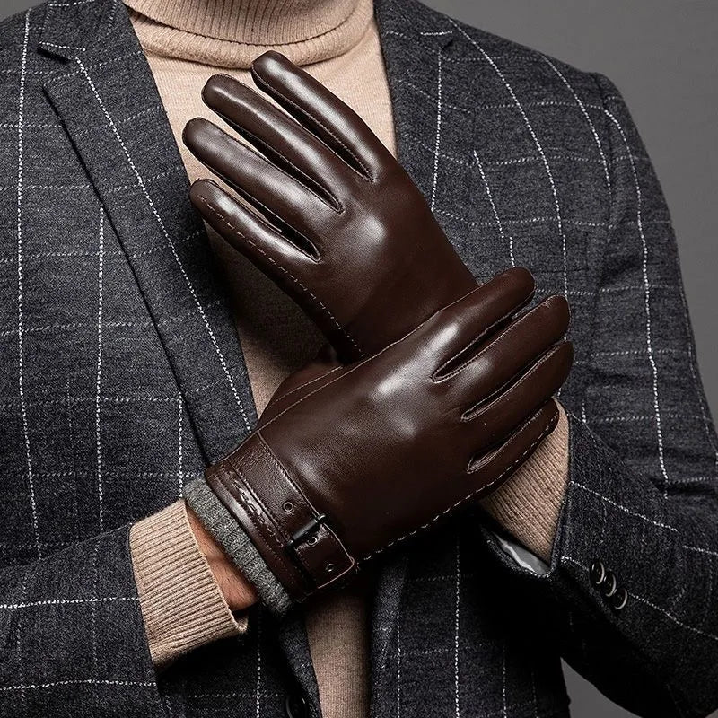 Gloves : Men's Leather Gloves with Cashmere Lining and Touchscreen Function in van Vandaliamo