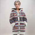 Women's Hooded Knit Cardigan with Fair Isle Pattern