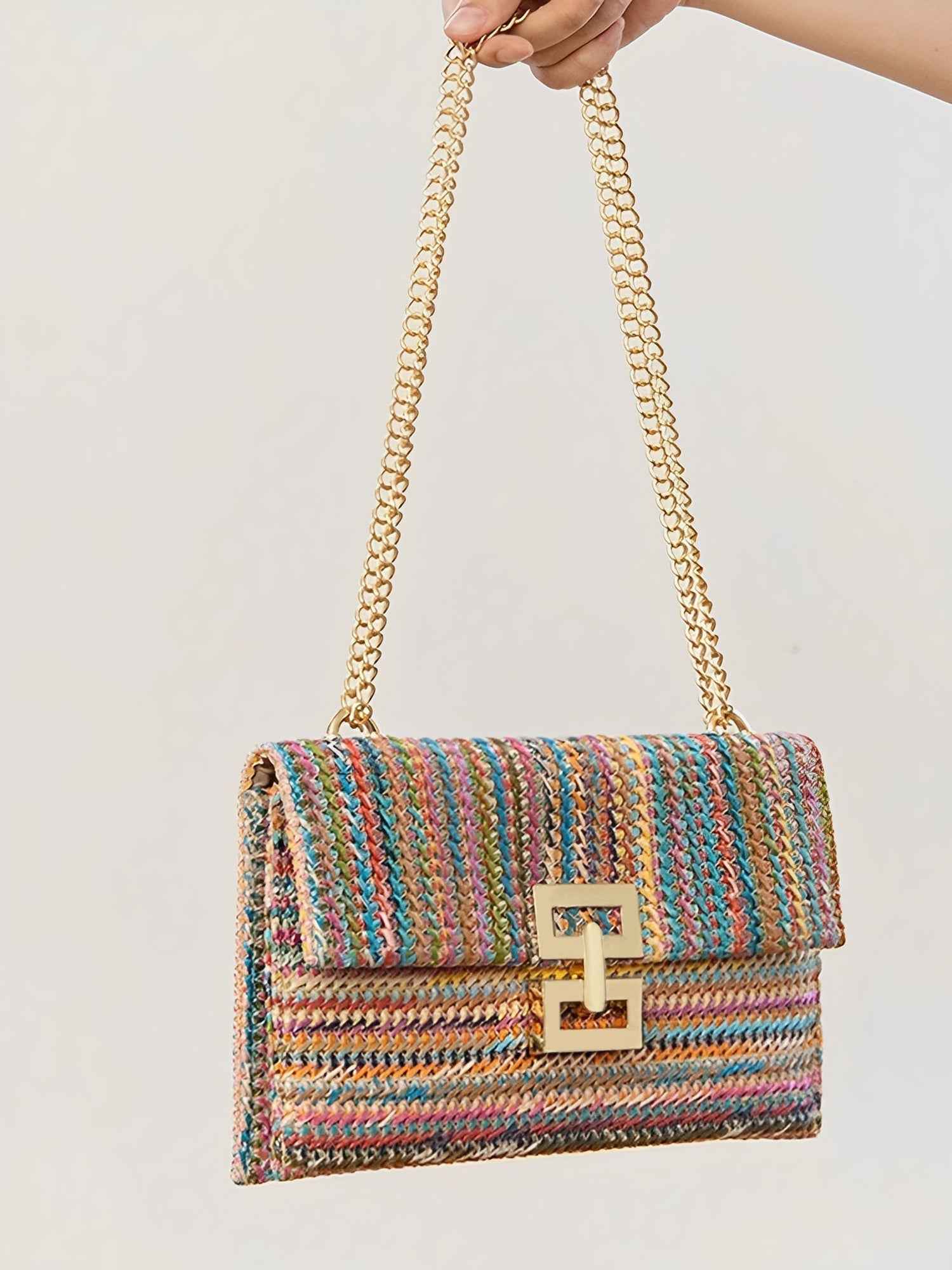 Geweven Schoudertas met Ketting en Draaiklem