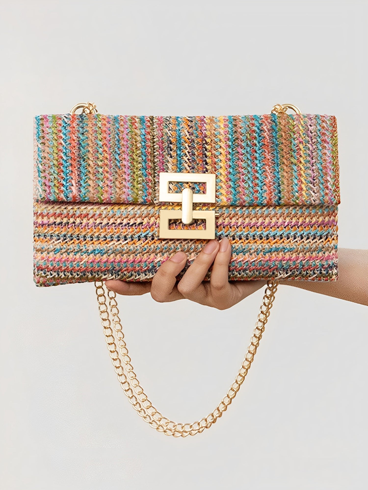 Woven Shoulder Bag with Chain and Swivel Clip