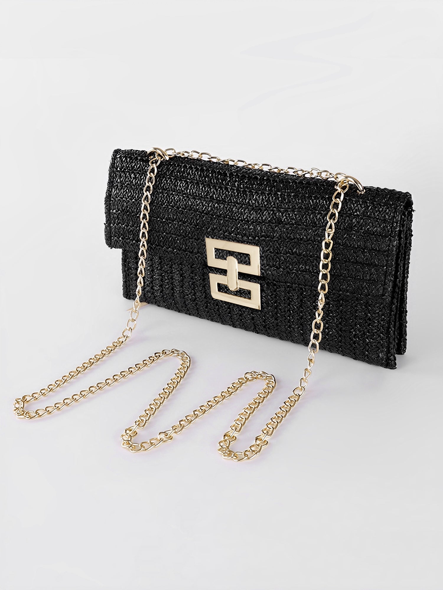 Woven Shoulder Bag with Chain and Swivel Clip