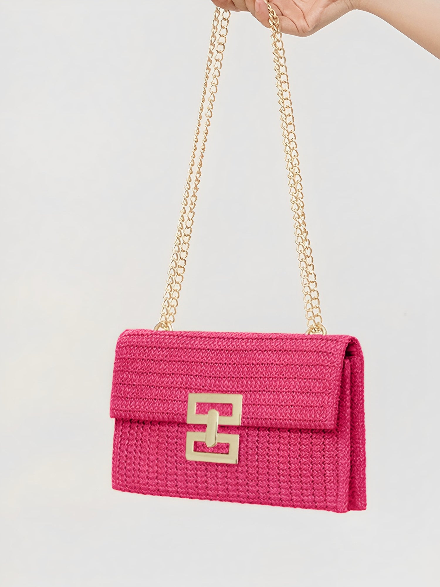 Woven Shoulder Bag with Chain and Swivel Clip