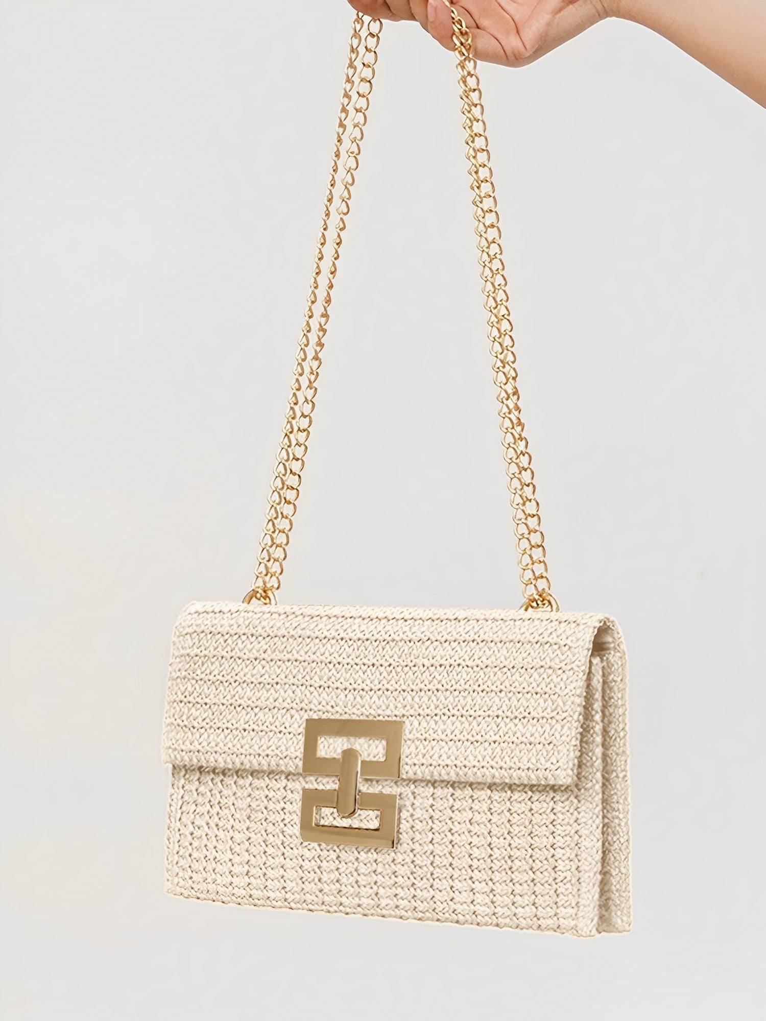 Woven Shoulder Bag with Chain and Swivel Clip