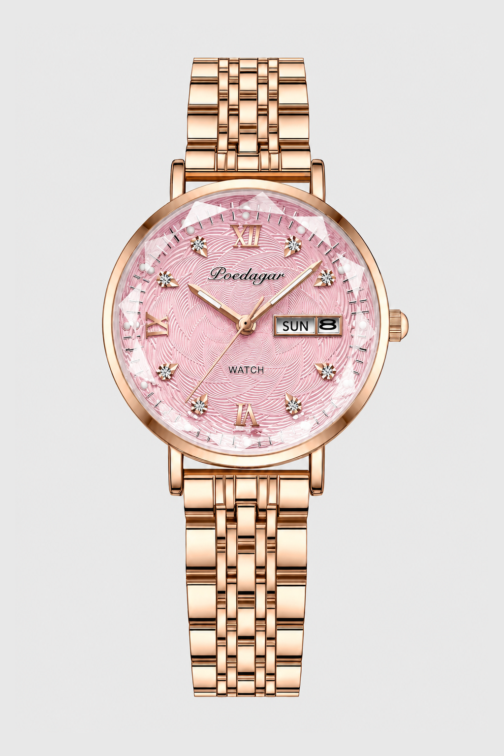 Slim Calendar Watch – Textured Dial with Hidden Clasp
