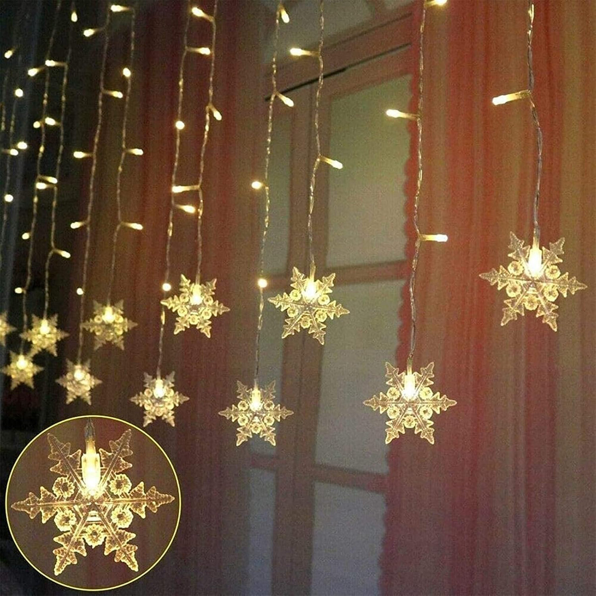 LED Curtain String Lights : LED Snowflake Curtain Lights – 8-Mode Christmas String Lights in van Vandaliamo
