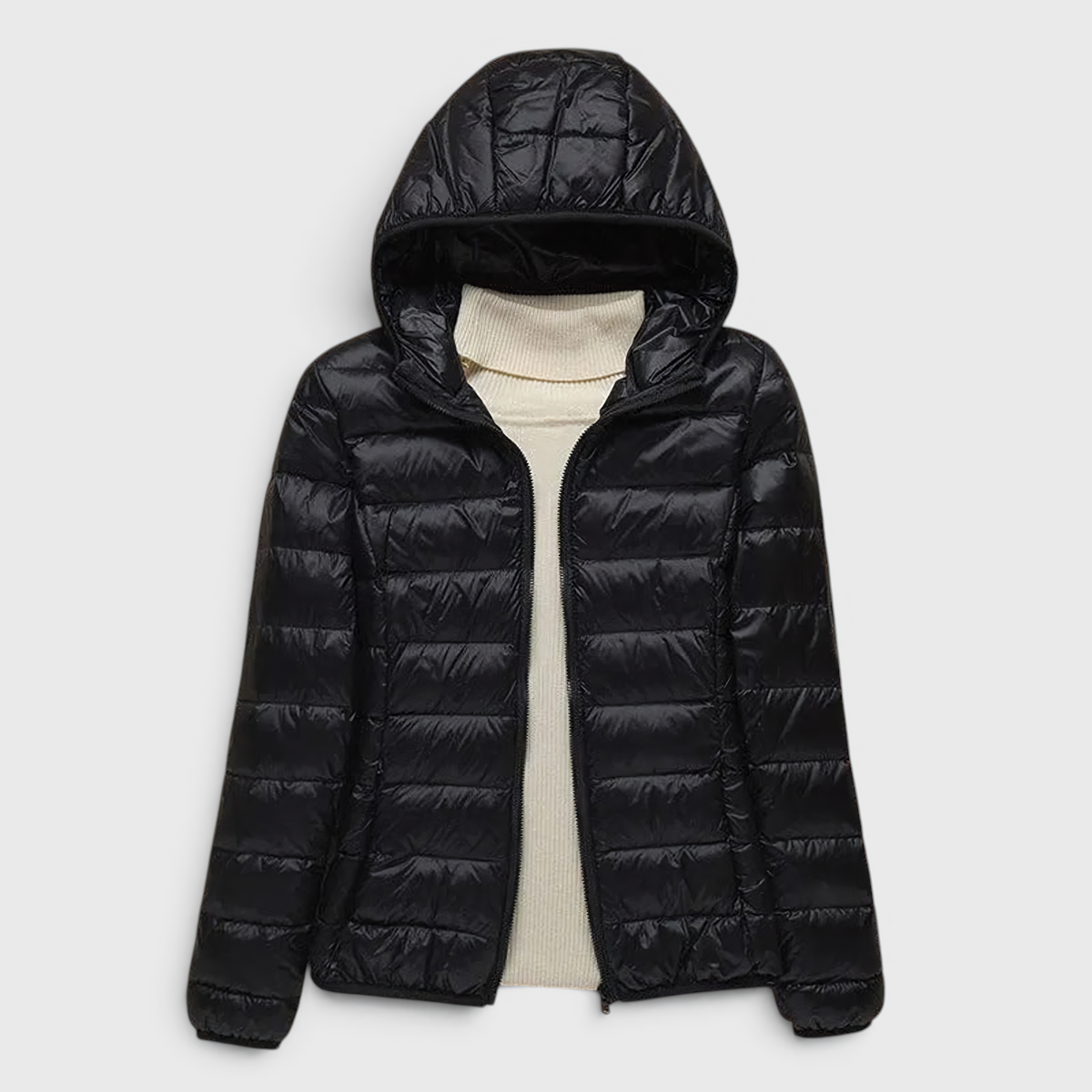 Fashion : Women's Quilted Puffer Jacket with Hood in Black van Vanda Liamo