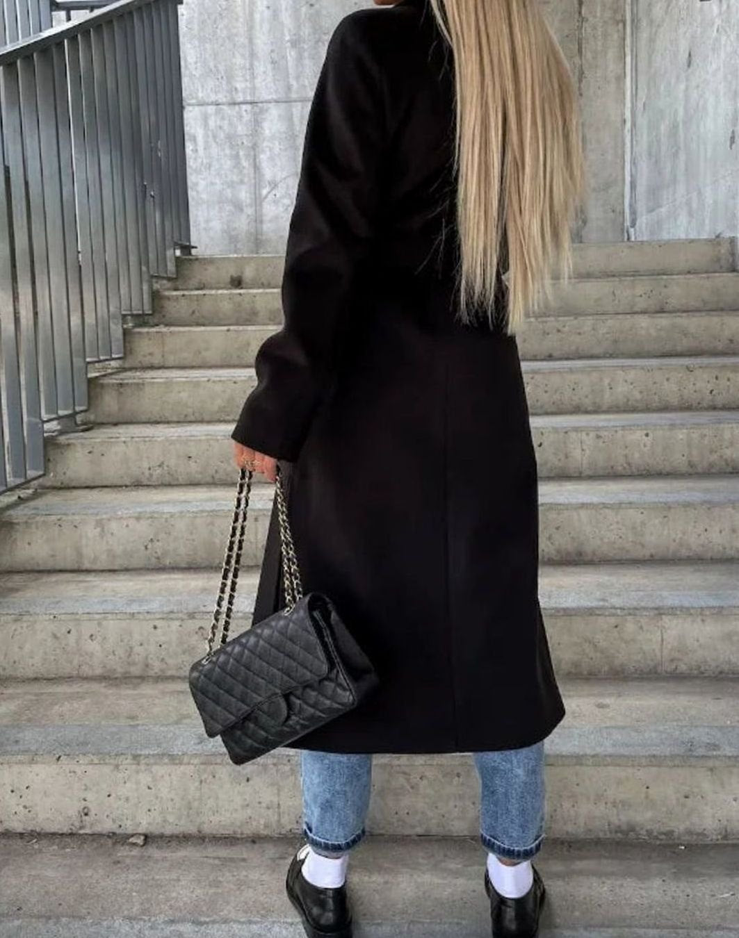 Fashion : Women's Double-Breasted Long Coat with Lapel Collar in van Vanda Liamo
