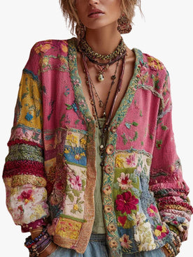 Womenswear/Knitwear : Women's Floral Patchwork Cardigan Vest, Zoe in Roze van Vanda Liamo