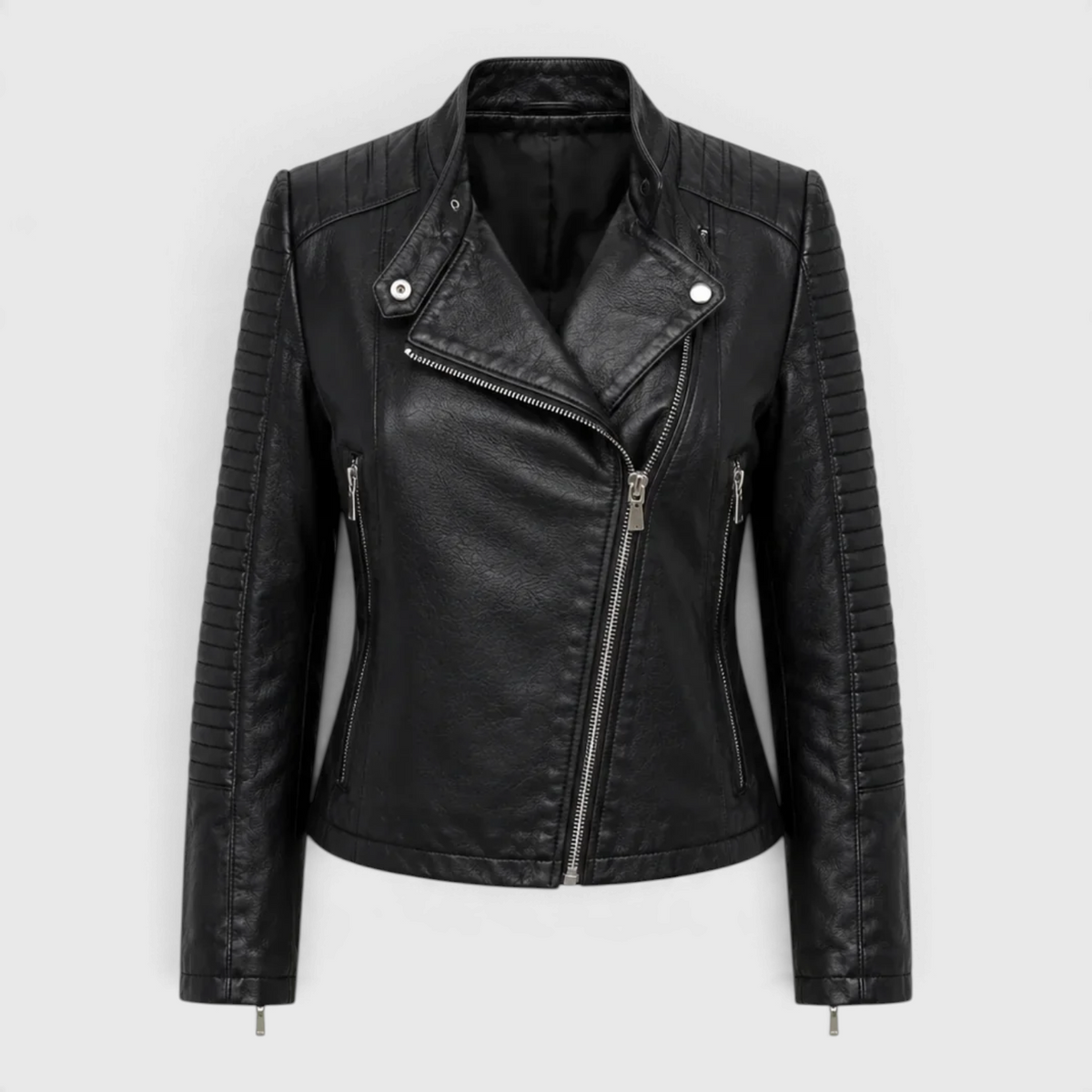 Jacket : Women's Faux Leather Biker Jacket in Black van Vandaliamo